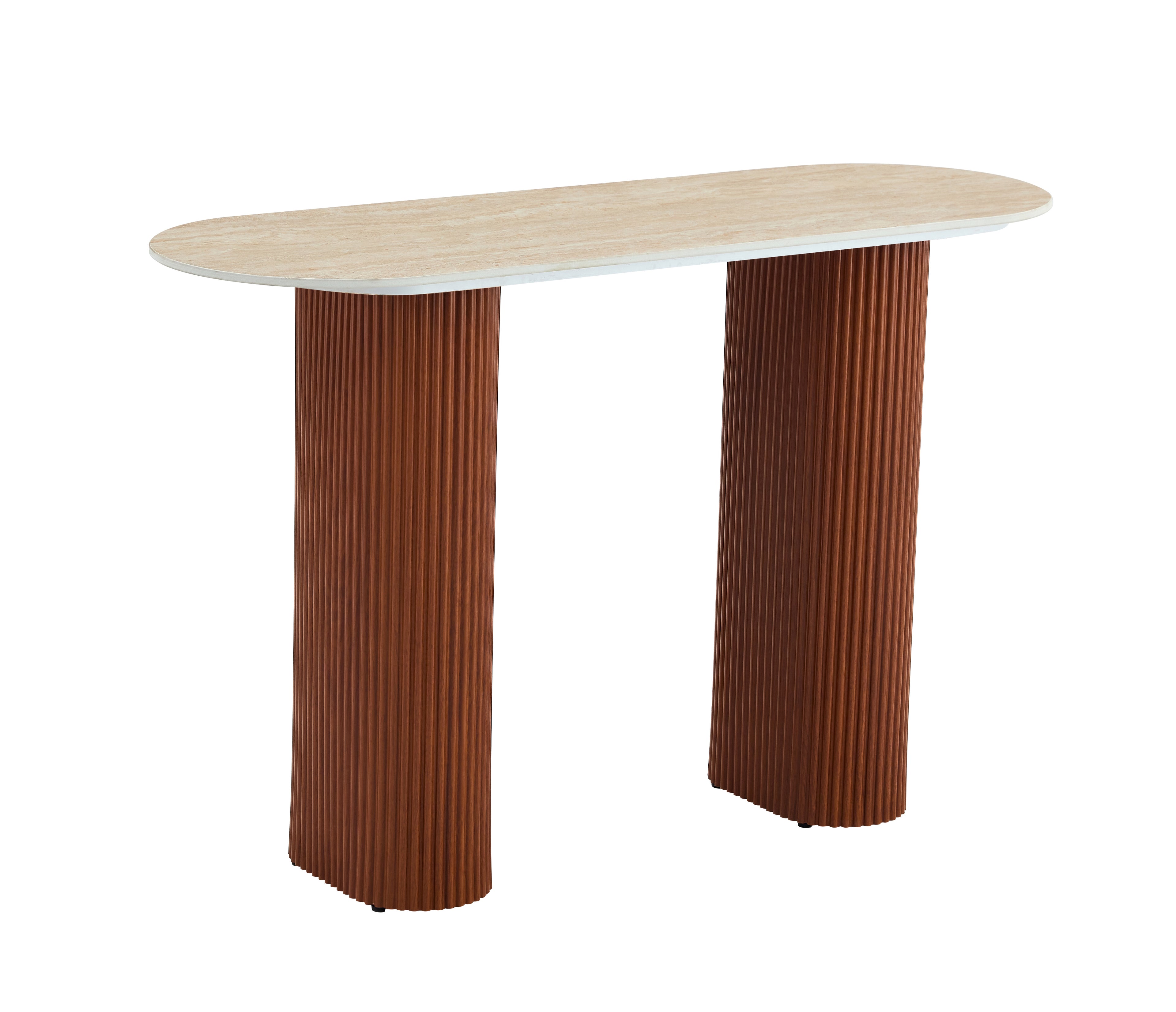 Console ROXY – Pieds effet noyer & Plateau céramique travertin